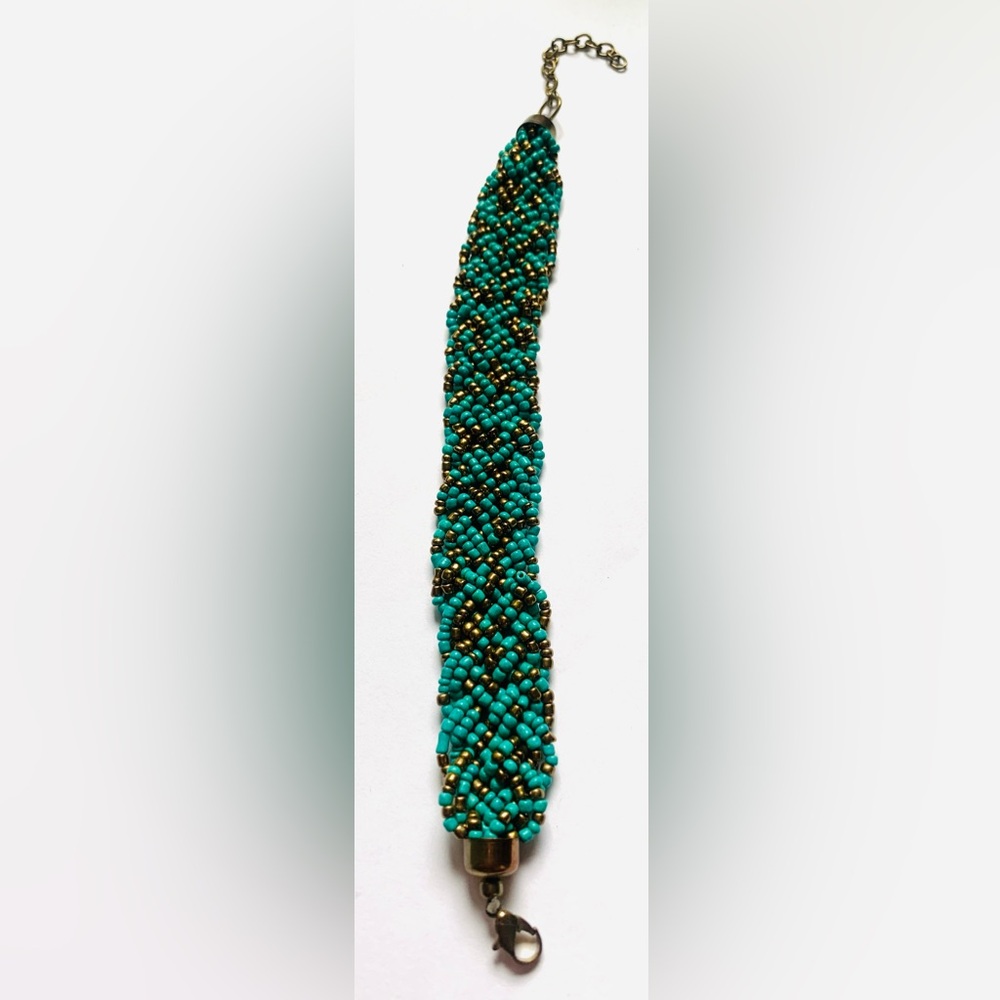 Turquoise and Gold Seed Bead Bracelet - Women Jewelry